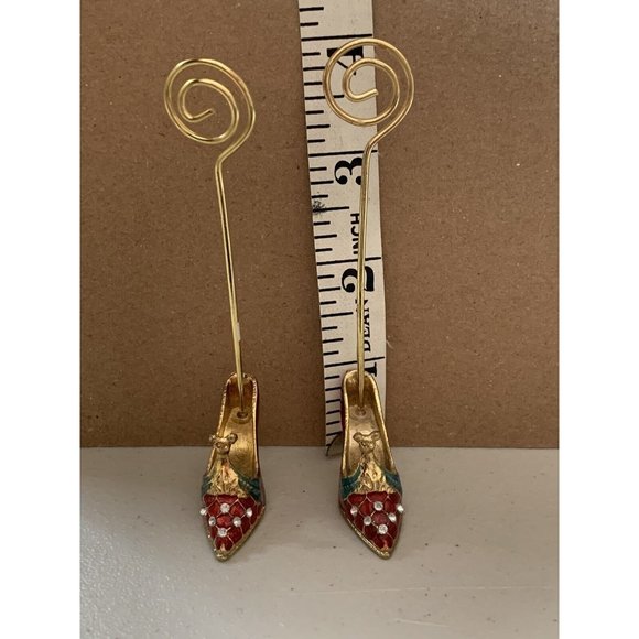 2 Metal Enamel Red Jeweled Stiletto Shoe Picture / Note Clip Holder - Picture 7 of 7
